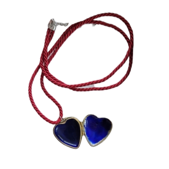 Locket Cloisonne Enamel HEART Trinket Box Pendant Long Necklace - Picture 2 of 9